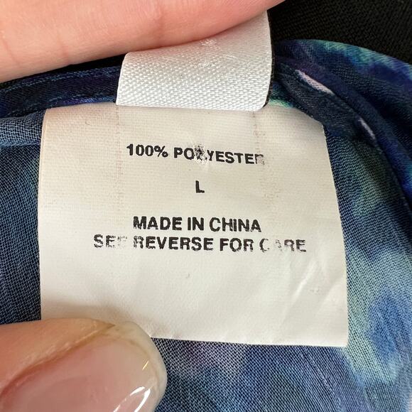 Badgley Mischka Blue Pink Floral Print V-Neckline Beaded Swimsuit Cover Up Sz L - Picture 6 of 6